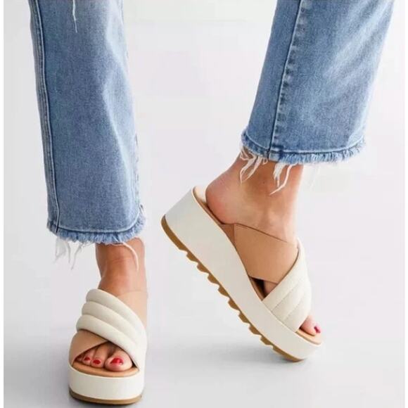 Sorel Womens 9.5 Chalk Honest Beige Cameron Flatform Puff Mule Sandal Leather - Picture 15 of 15